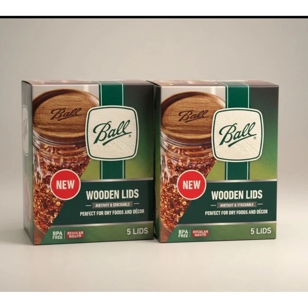 Ball Wooden Lids 10 Total (2 Packs of 5) Regular Mouth NEW in Box Airtight
